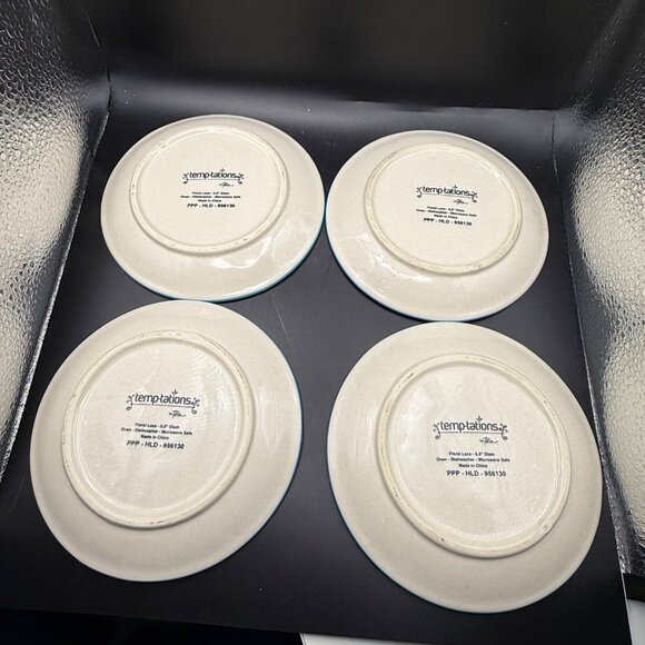 Temptations By Tara Floral Lace 4 Ceramic Appetizer Plates 5.5" Basketweave - Picture 3 of 4